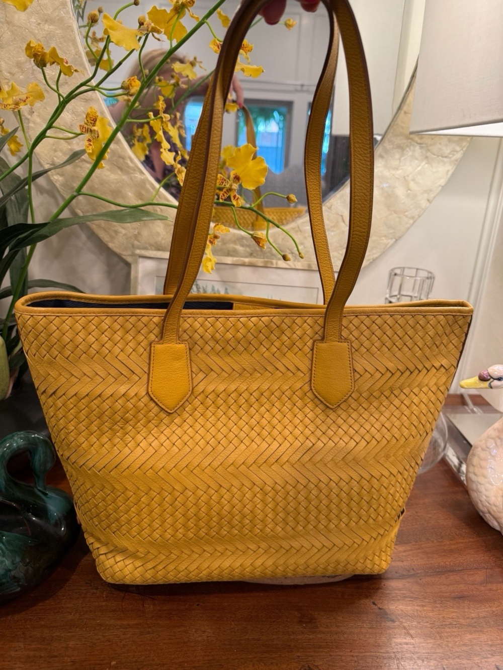Cole Haan Woven Genevieve Yellow Leather Bag EUC